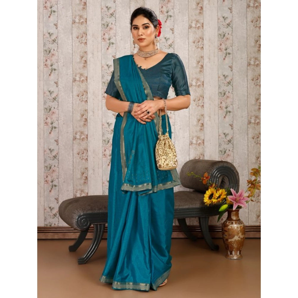 Generic Women's Vichitra Swiroshki Butta Saree With Unstitched Blouse (Blue, 5-6 Mtrs) - Noble Nook