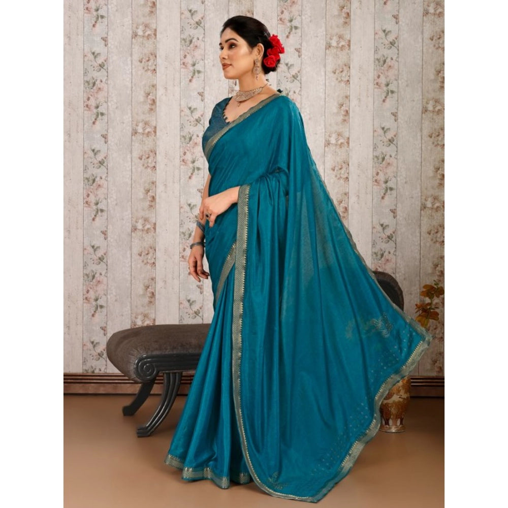 Generic Women's Vichitra Swiroshki Butta Saree With Unstitched Blouse (Blue, 5-6 Mtrs) - Noble Nook