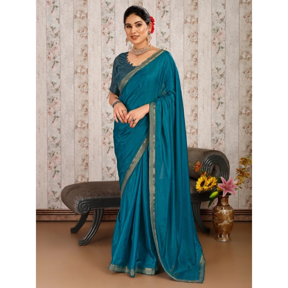 Generic Women's Vichitra Swiroshki Butta Saree With Unstitched Blouse (Blue, 5-6 Mtrs) - Noble Nook