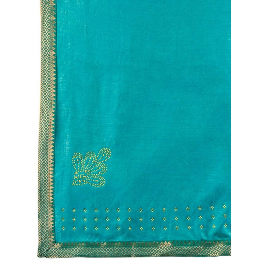 Generic Women's Vichitra Swiroshki Butta Saree With Unstitched Blouse (Teal Blue, 5-6 Mtrs) - Noble Nook