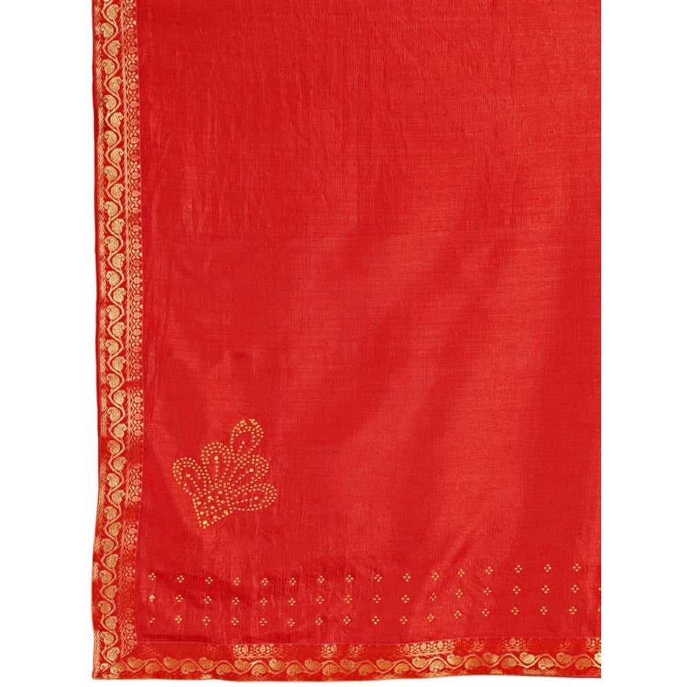 Generic Women's Vichitra Printed Saree With Unstitched Blouse (Red, 5-6 Mtrs) - Noble Nook