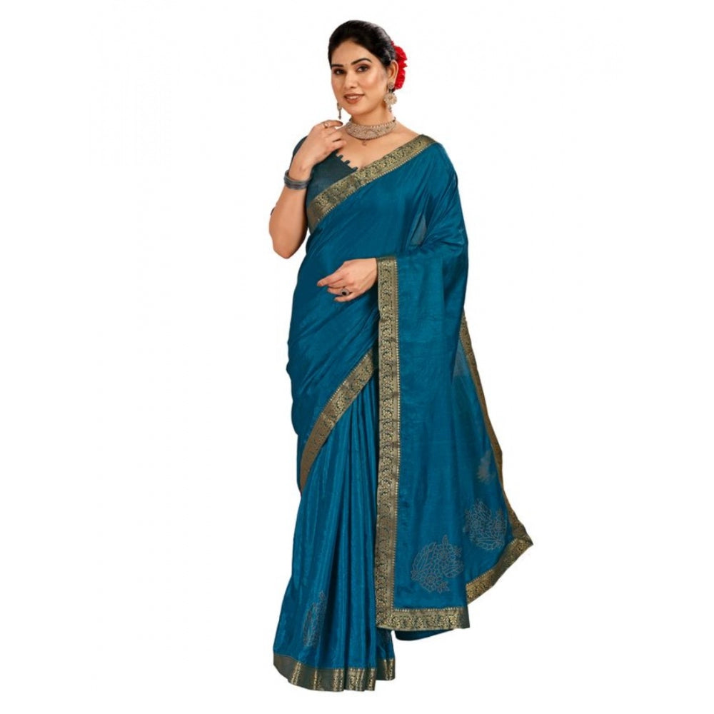 Generic Women's Vichitra Swiroshki Butta Saree With Unstitched Blouse (Blue, 5-6 Mtrs) - Noble Nook