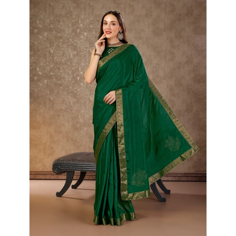 Generic Women's Vichitra Swiroshki Butta Saree With Unstitched Blouse (Green, 5-6 Mtrs) - Noble Nook