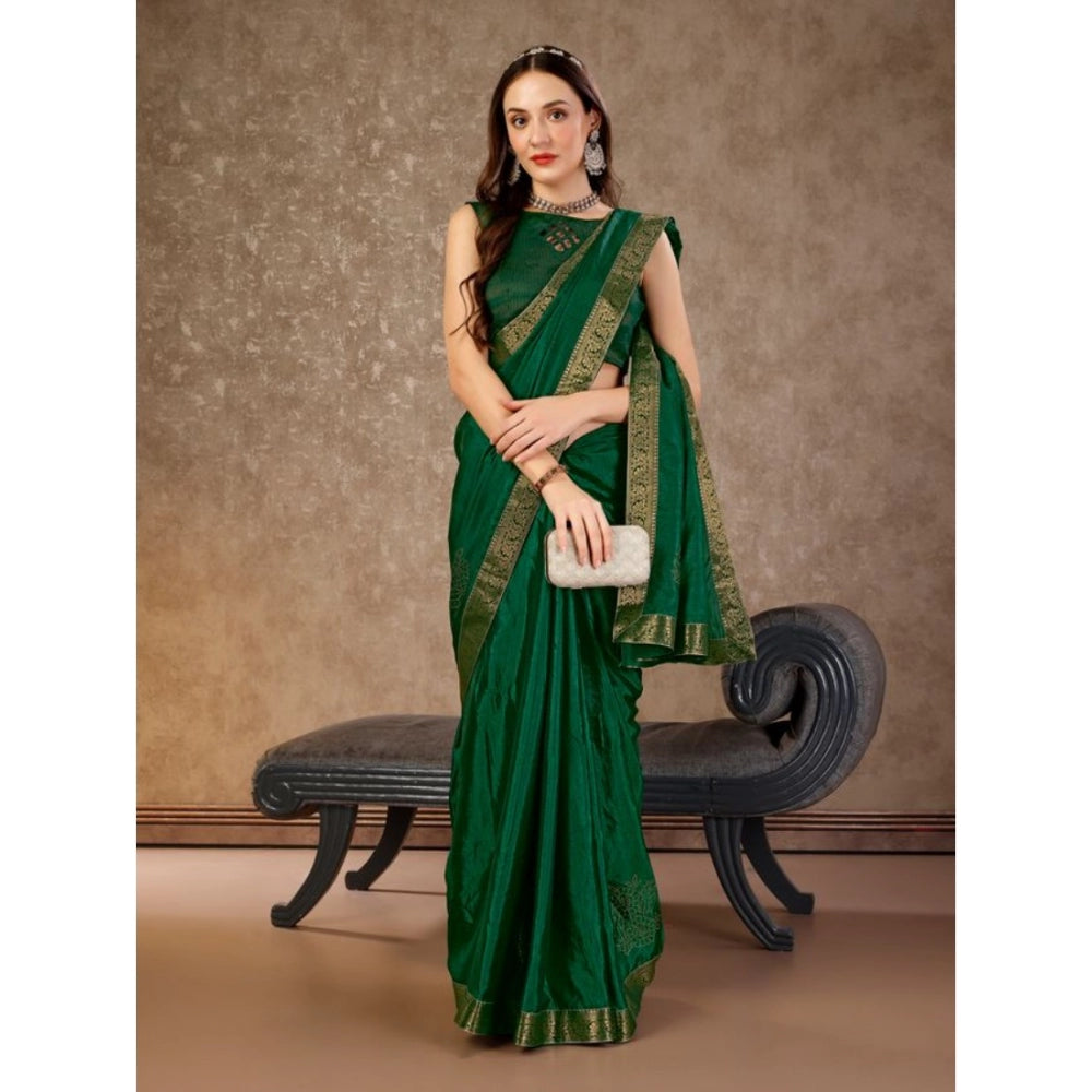 Generic Women's Vichitra Swiroshki Butta Saree With Unstitched Blouse (Green, 5-6 Mtrs) - Noble Nook