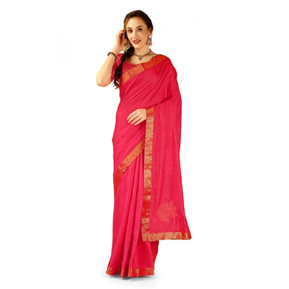 Generic Women's Vichitra Swiroshki Butta Saree With Unstitched Blouse (Pink, 5-6 Mtrs) - Noble Nook