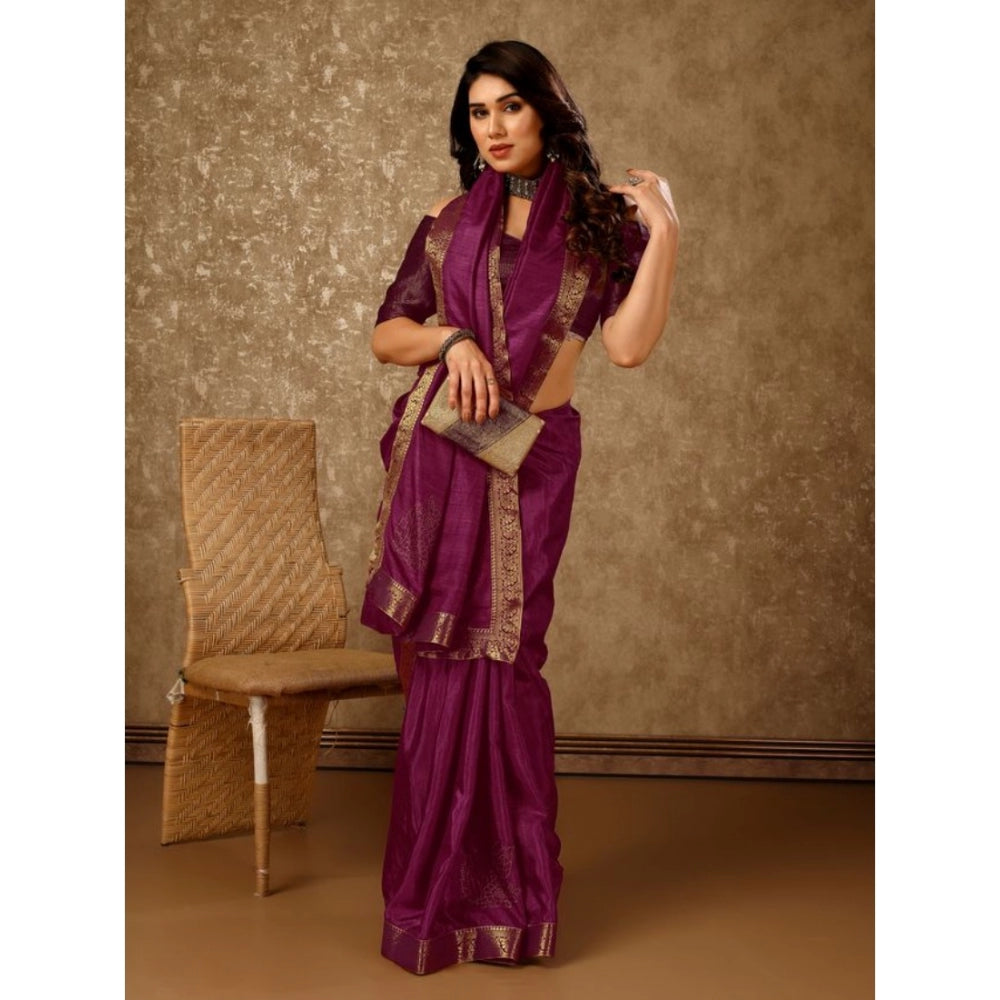 Generic Women's Vichitra Swiroshki Butta Saree With Unstitched Blouse (Wine, 5-6 Mtrs) - Noble Nook