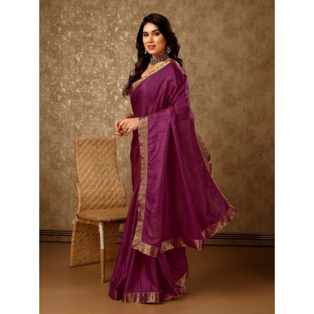 Generic Women's Vichitra Swiroshki Butta Saree With Unstitched Blouse (Wine, 5-6 Mtrs) - Noble Nook