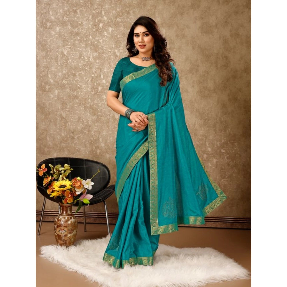 Generic Women's Vichitra Swiroshki Butta Saree With Unstitched Blouse (Teal Blue, 5-6 Mtrs) - Noble Nook