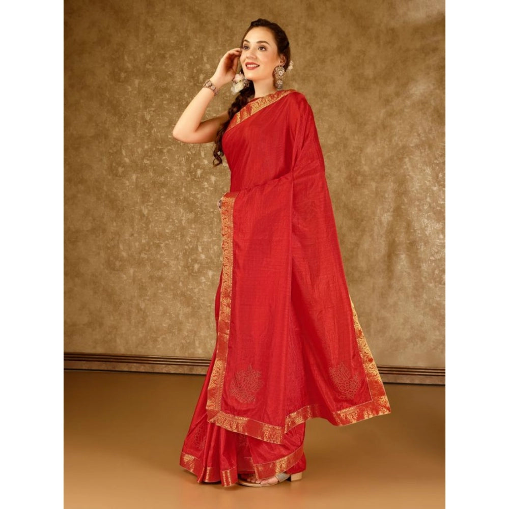 Generic Women's Vichitra Swiroshki Butta Saree With Unstitched Blouse (Red, 5-6 Mtrs) - Noble Nook