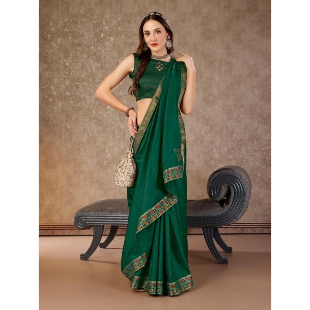 Generic Women's Vichitra Swiroshki Butta Saree With Unstitched Blouse (Green, 5-6 Mtrs) - Noble Nook