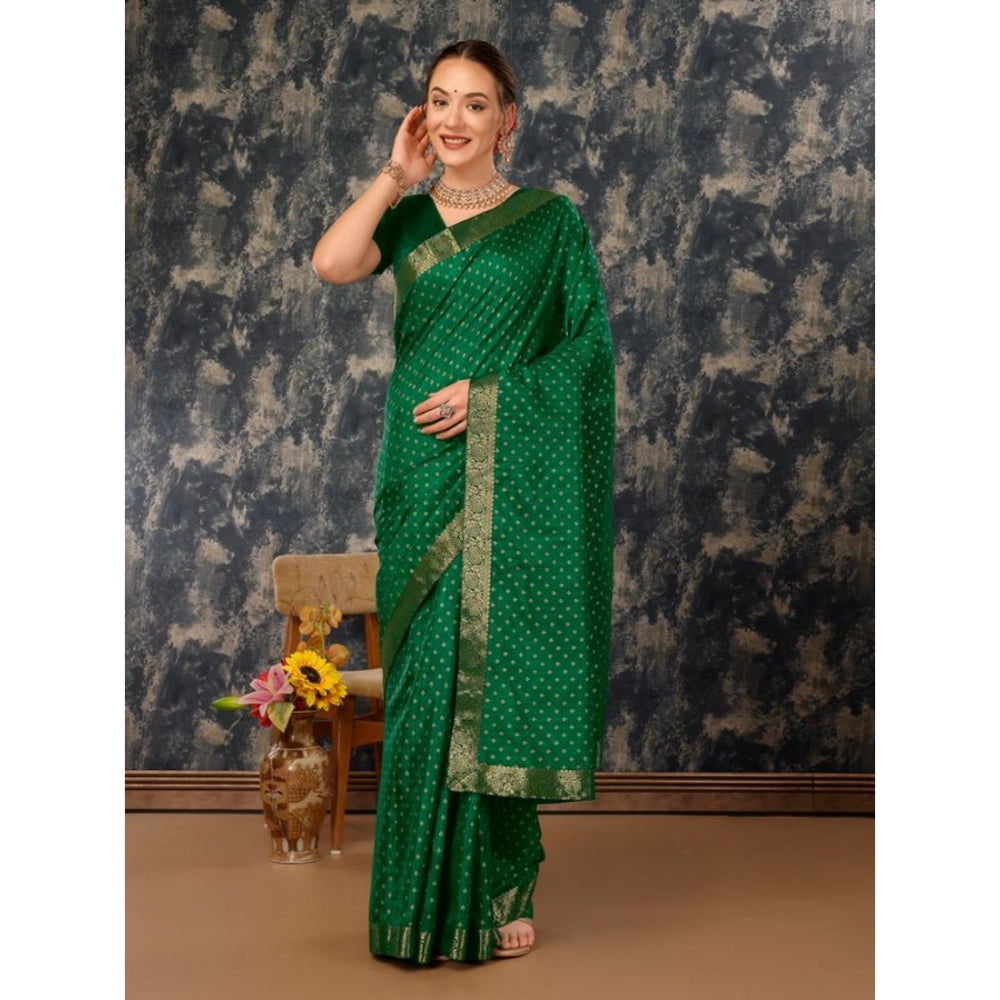 Generic Women's Vichitra Bandhani Saree With Unstitched Blouse (Green, 5-6 Mtrs) - Noble Nook