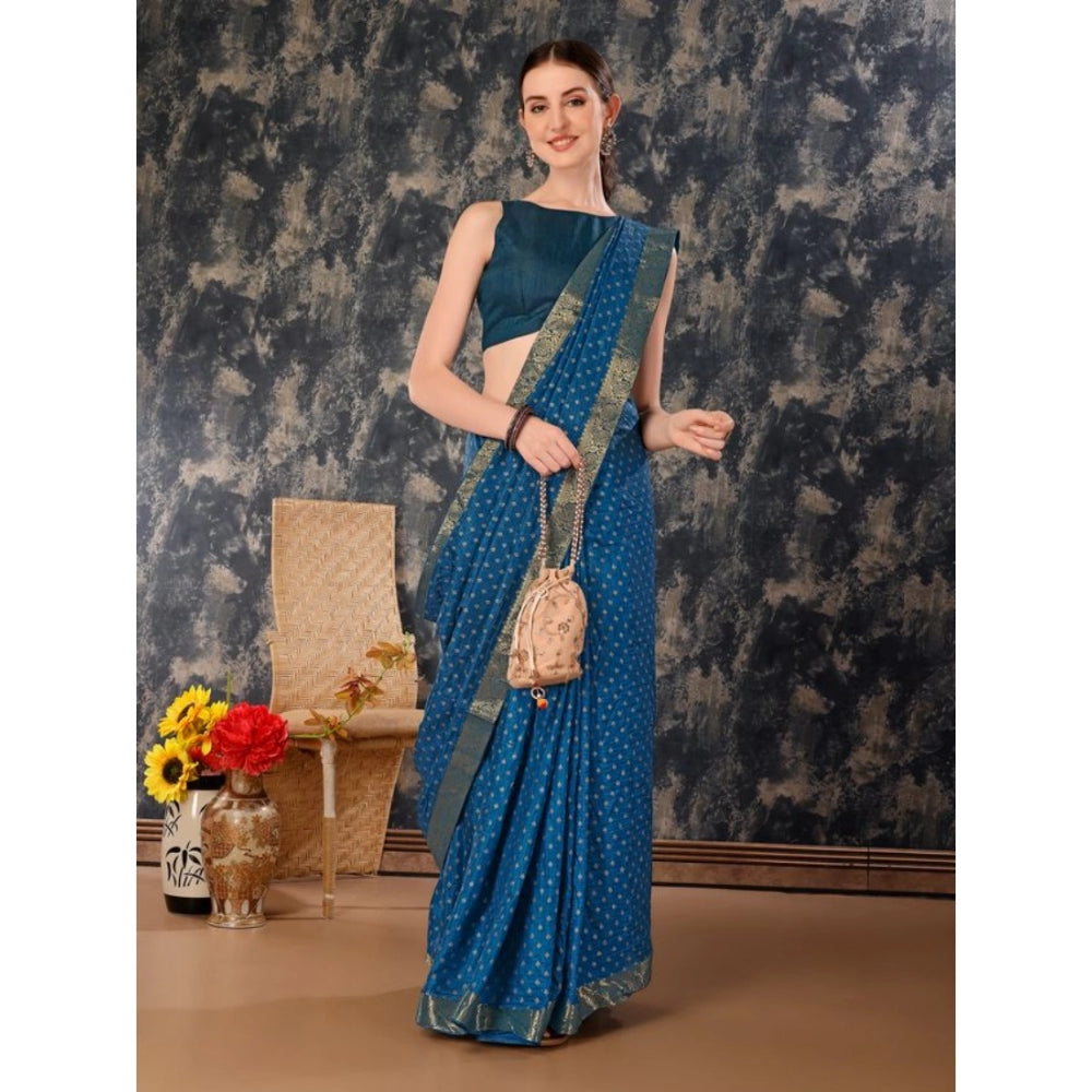 Generic Women's Vichitra Bandhani Saree With Unstitched Blouse (Blue, 5-6 Mtrs) - Noble Nook