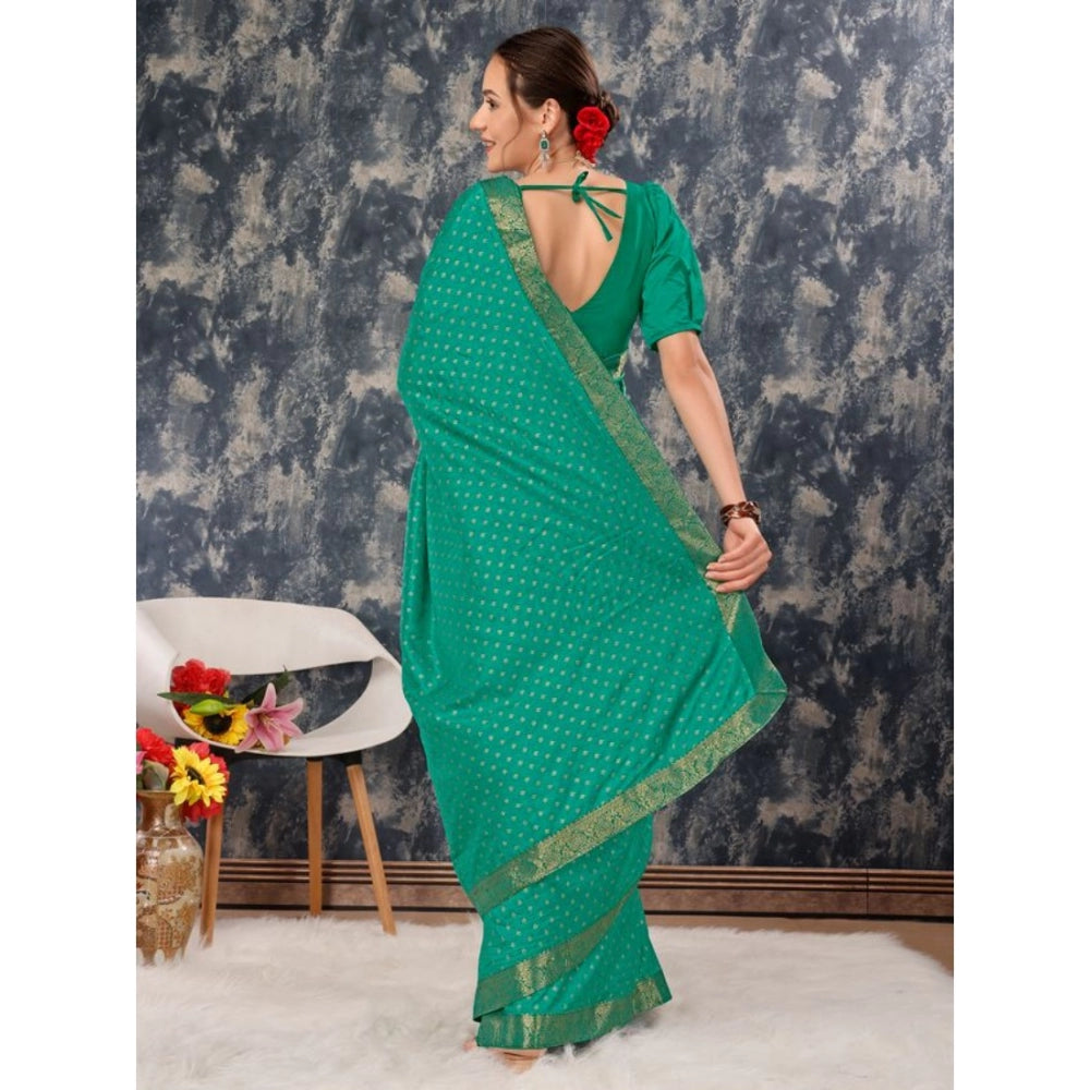 Generic Women's Vichitra Bandhani Saree With Unstitched Blouse (Rama Green, 5-6 Mtrs) - Noble Nook