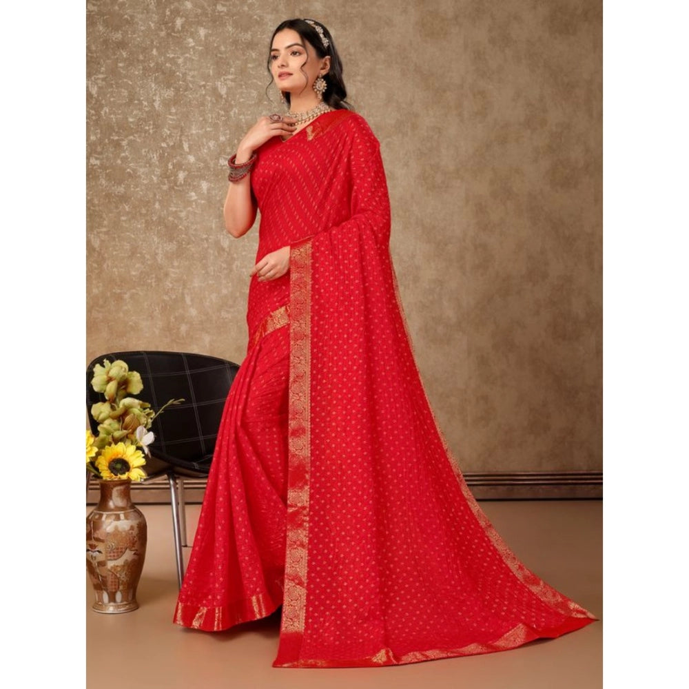 Generic Women's Vichitra Bandhani Saree With Unstitched Blouse (Red, 5-6 Mtrs) - Noble Nook