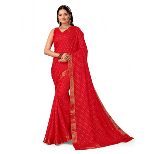 Generic Women's Vichitra Bandhani Saree With Unstitched Blouse (Red, 5-6 Mtrs) - Noble Nook