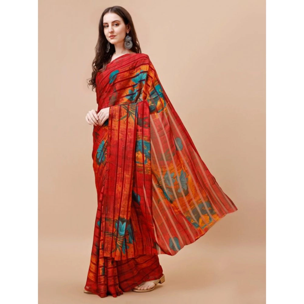 Generic Women's Georgette Floral Printed Saree With Unstitched Blouse (Maroon, 5-6 Mtrs) - Noble Nook