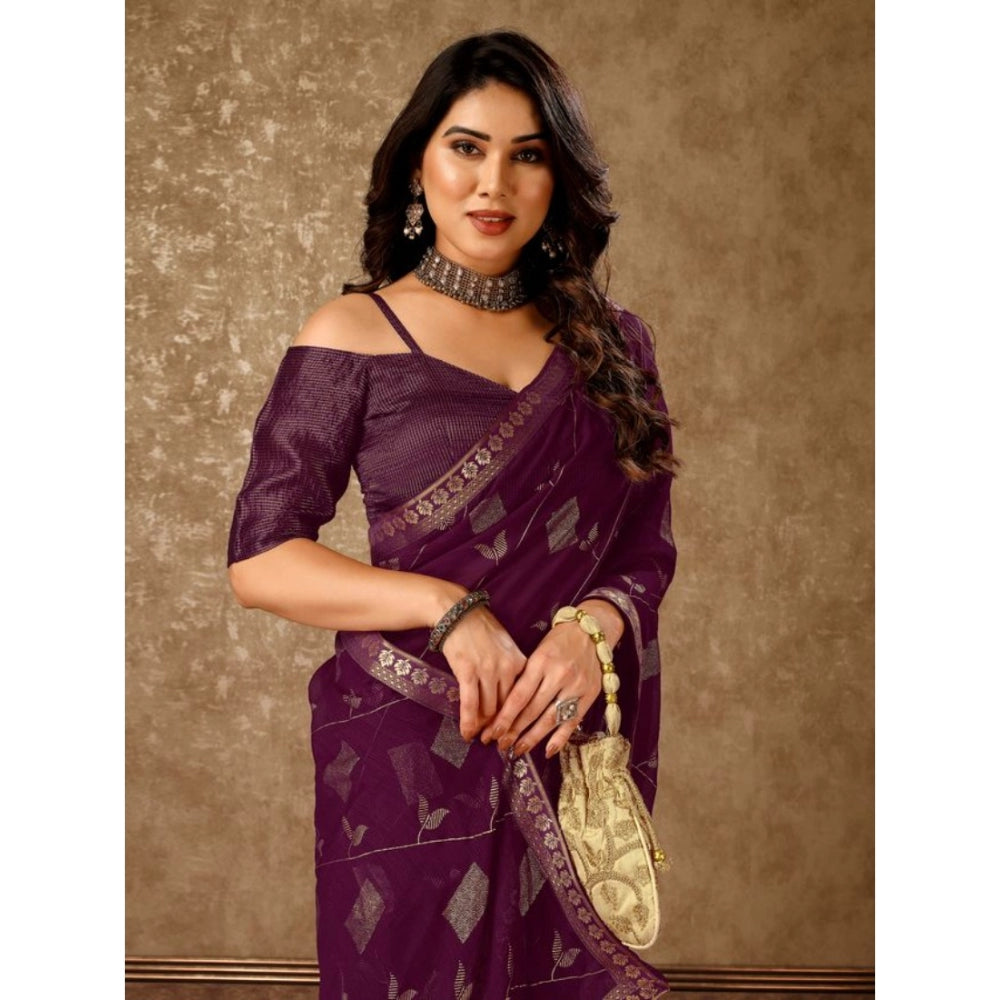 Generic Women's Zomto Patta Chiffon Saree With Unstitched Blouse (Wine, 5-6 Mtrs) - Noble Nook