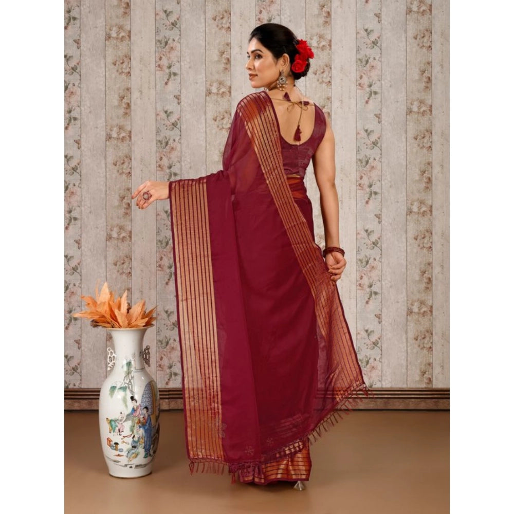 Generic Women's Chiffon Fabric Plain Saree With Unstitched Blouse (Maroon, 5-6 Mtrs) - Noble Nook