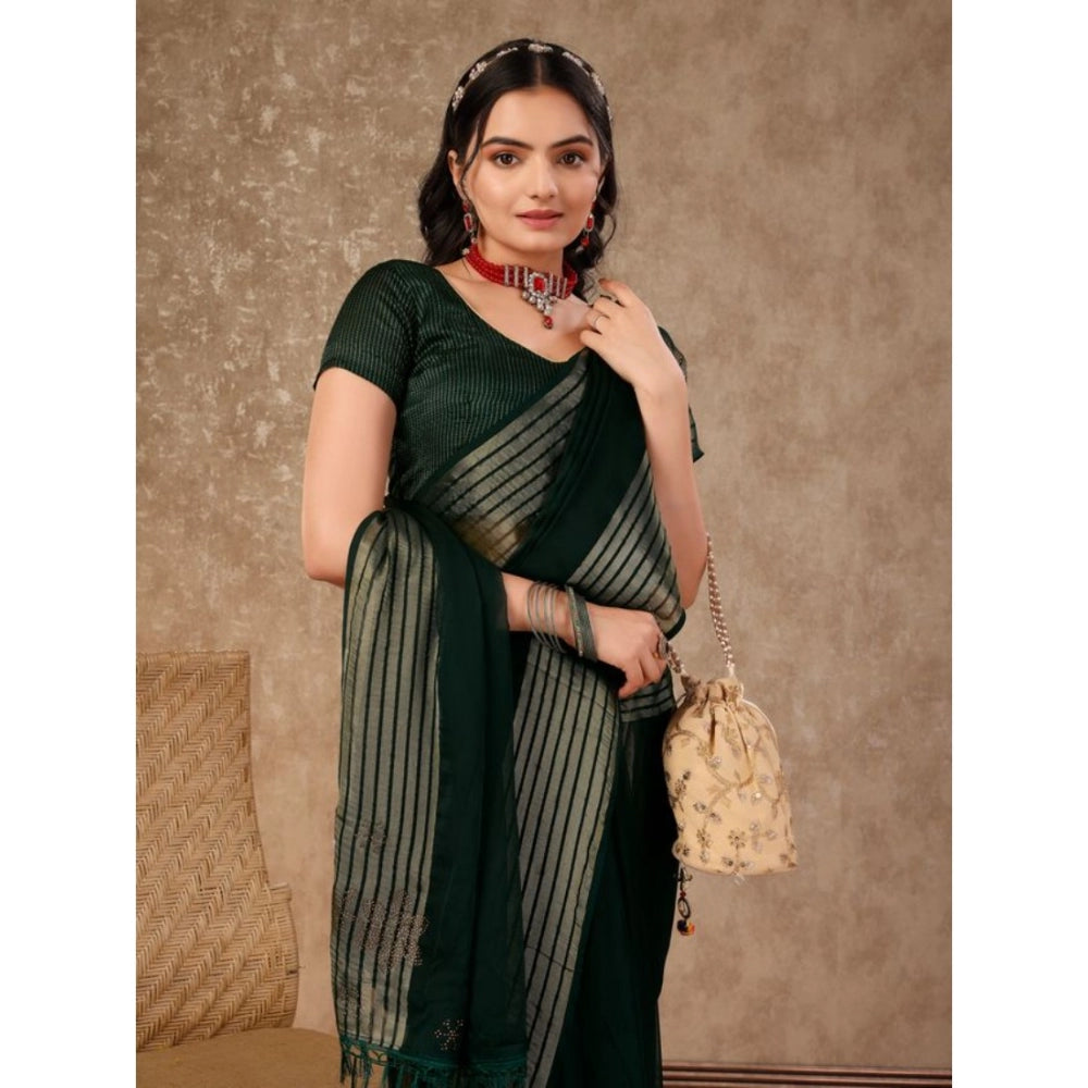 Generic Women's Chiffon Fabric Plain Saree With Unstitched Blouse (Green, 5-6 Mtrs) - Noble Nook