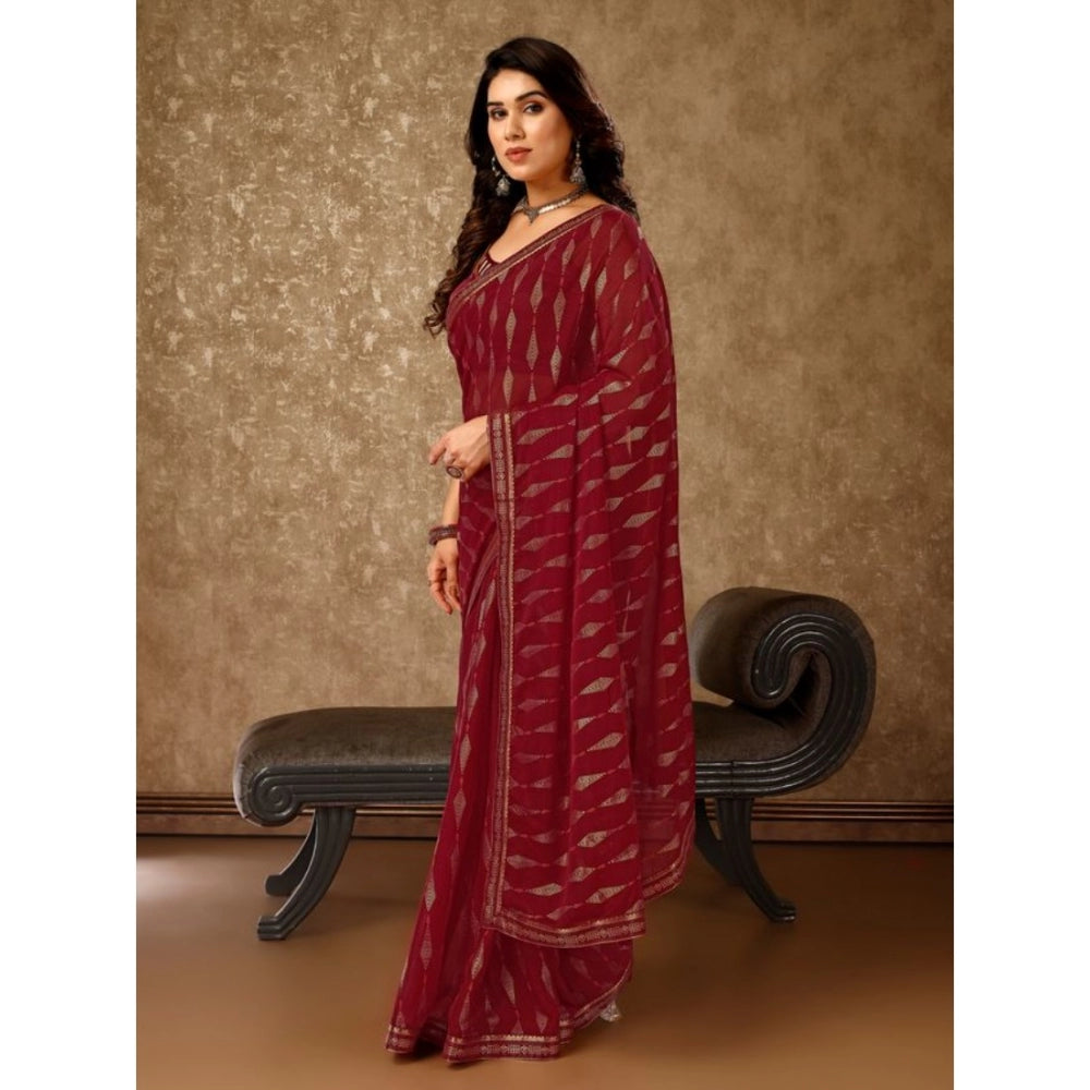 Generic Women's Zomto Laheriya Saree With Unstitched Blouse (Maroon, 5-6 Mtrs) - Noble Nook