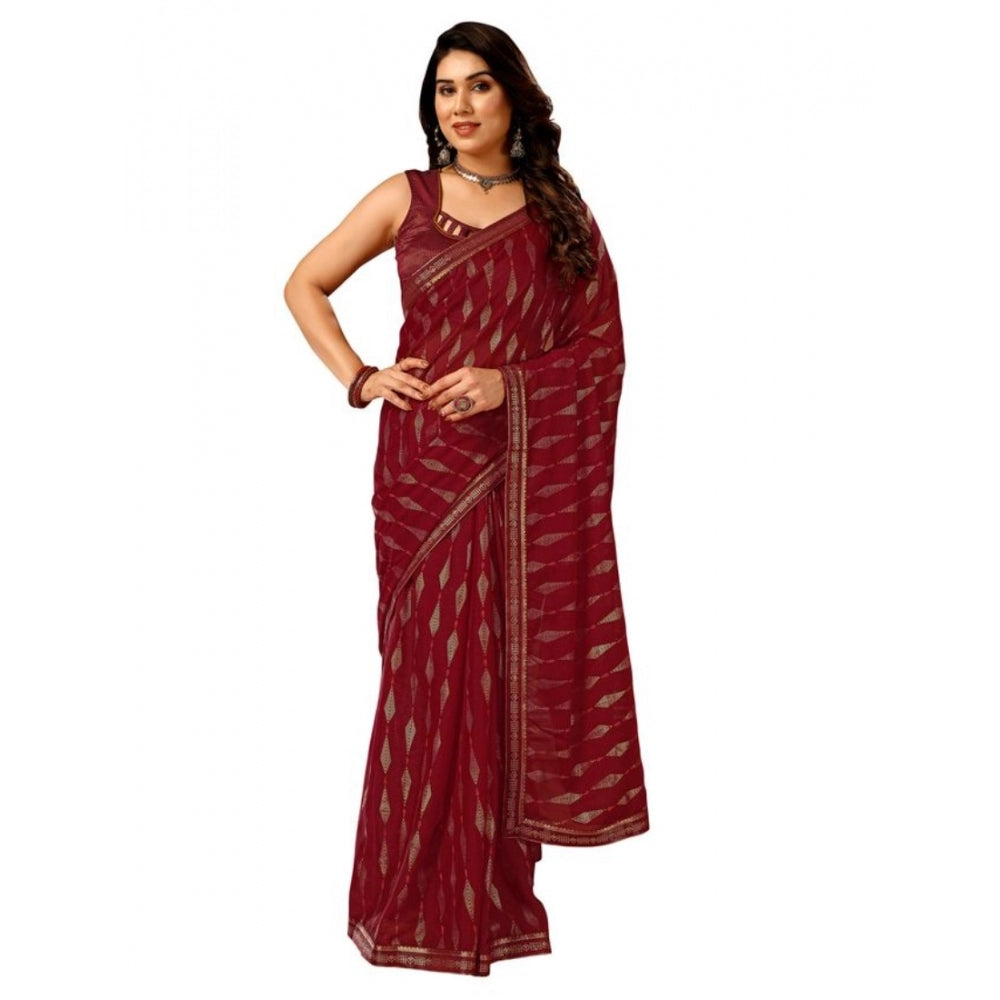 Generic Women's Zomto Laheriya Saree With Unstitched Blouse (Maroon, 5-6 Mtrs) - Noble Nook