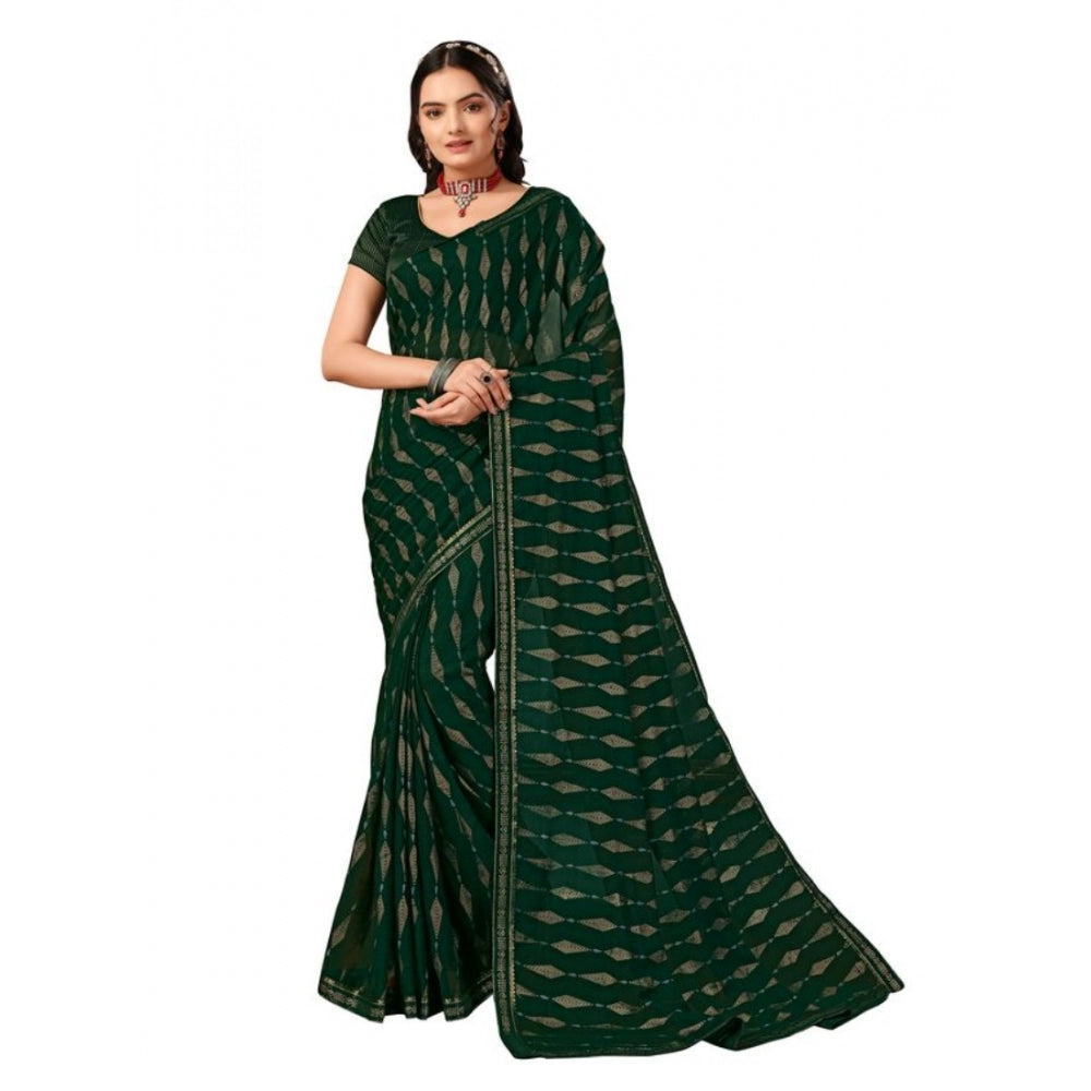 Generic Women's Zomto Laheriya Saree With Unstitched Blouse (Green, 5-6 Mtrs) - Noble Nook