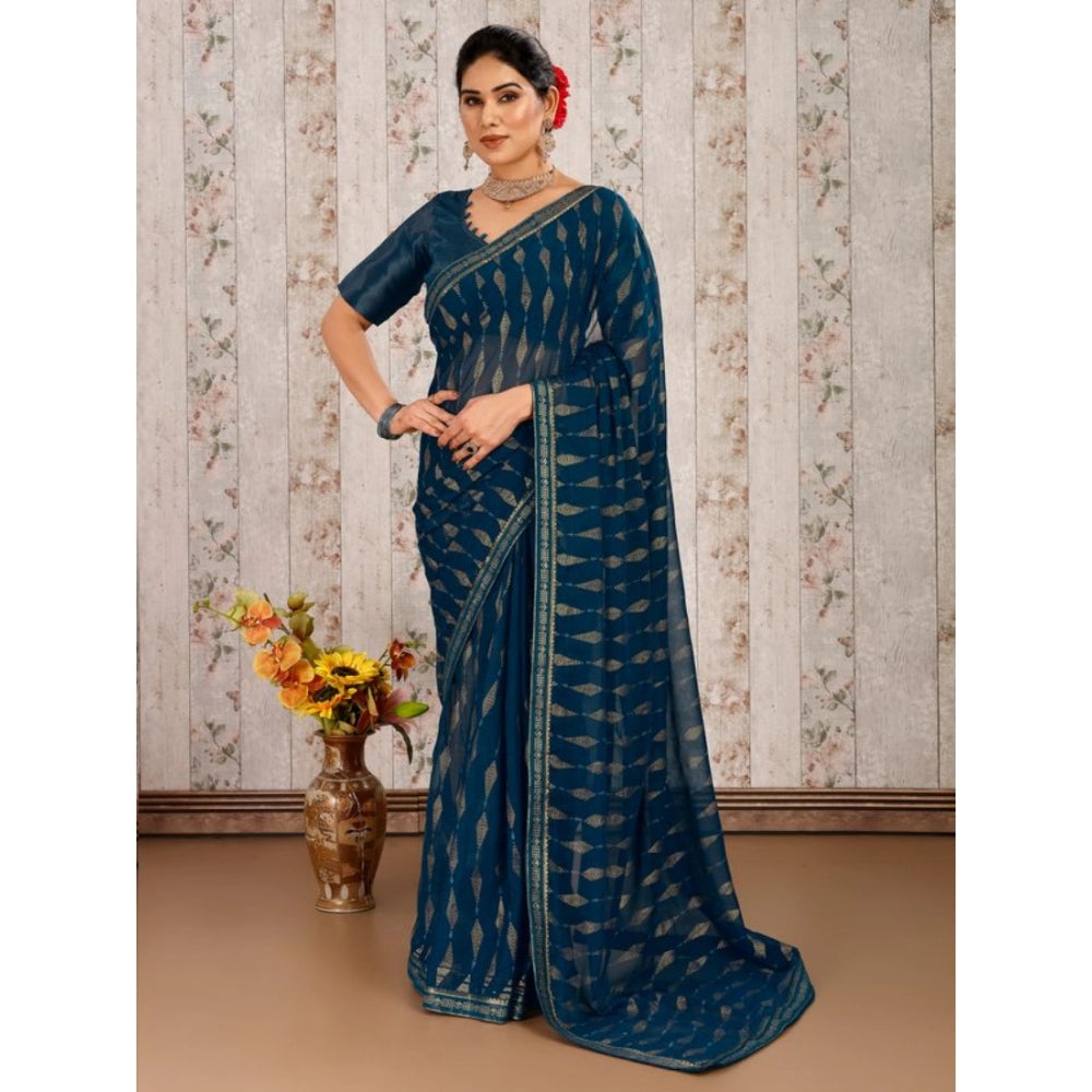 Generic Women's Zomto Laheriya Saree With Unstitched Blouse (Blue, 5-6 Mtrs) - Noble Nook