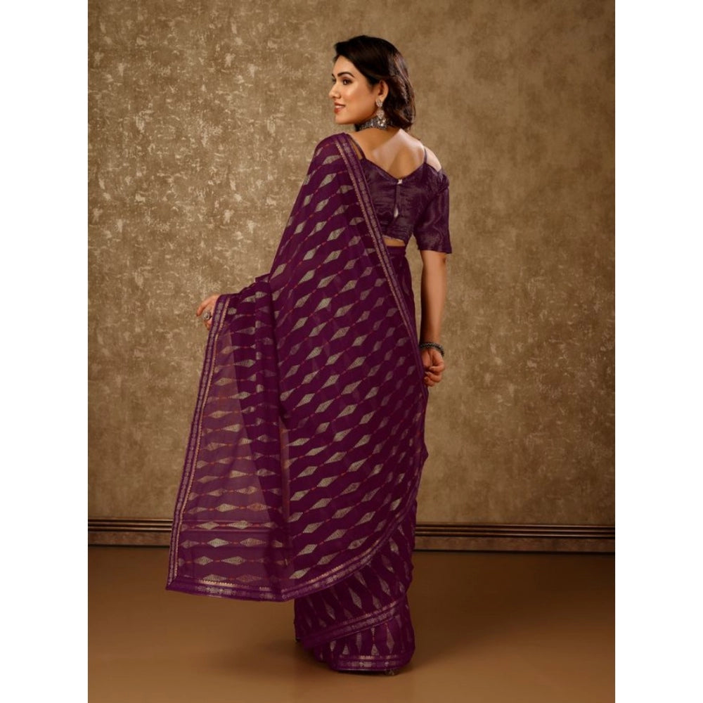 Generic Women's Zomto Laheriya Saree With Unstitched Blouse (Wine, 5-6 Mtrs) - Noble Nook