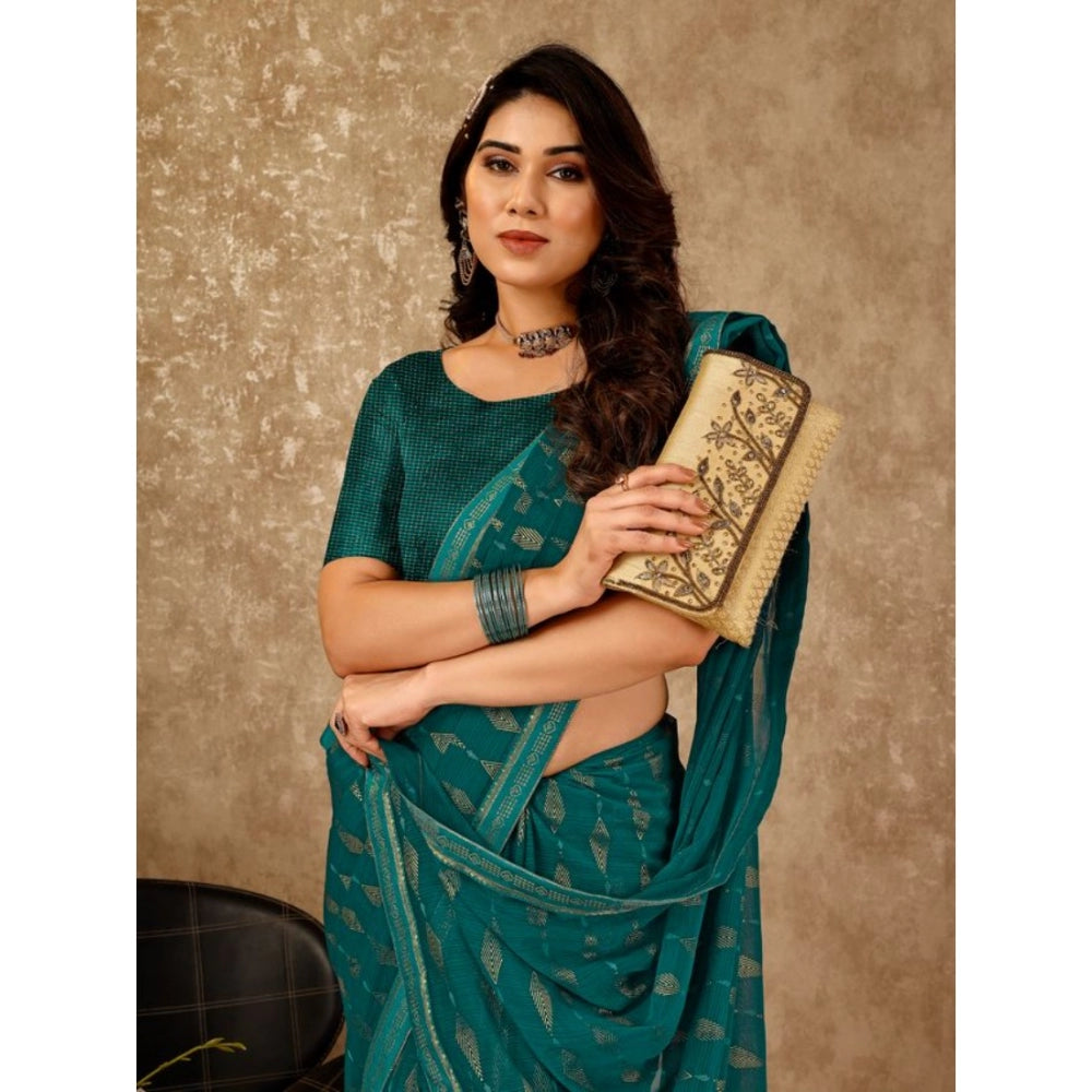 Generic Women's Zomto Laheriya Saree With Unstitched Blouse (Teal Blue, 5-6 Mtrs) - Noble Nook