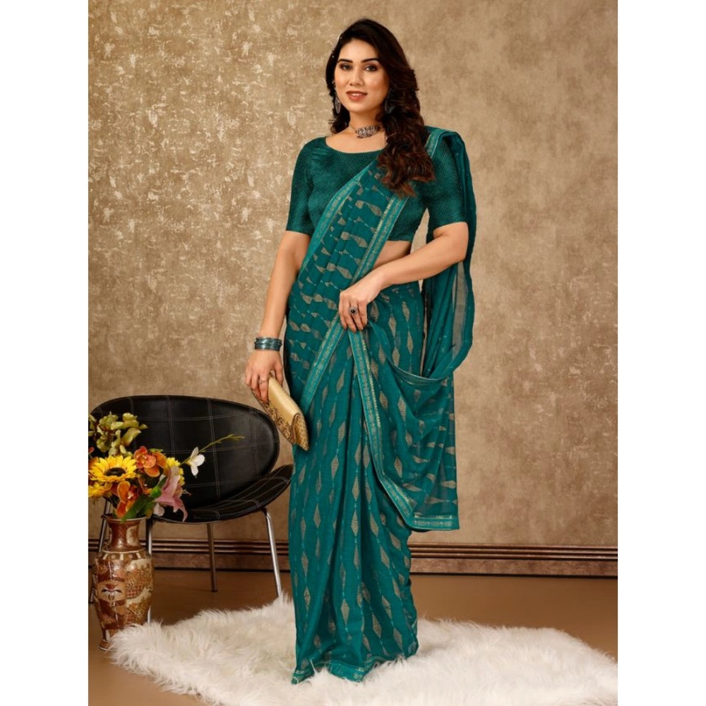 Generic Women's Zomto Laheriya Saree With Unstitched Blouse (Teal Blue, 5-6 Mtrs) - Noble Nook