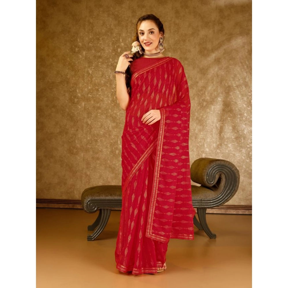 Generic Women's Zomto Laheriya Saree With Unstitched Blouse (Red, 5-6 Mtrs) - Noble Nook