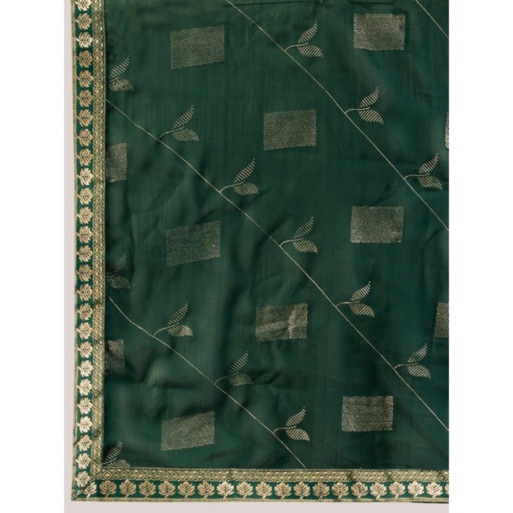 Generic Women's Zomto Patta Chiffon Saree With Unstitched Blouse (Green, 5-6 Mtrs) - Noble Nook