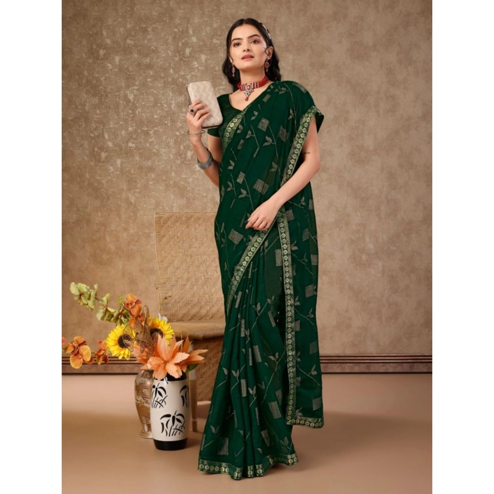 Generic Women's Zomto Patta Chiffon Saree With Unstitched Blouse (Green, 5-6 Mtrs) - Noble Nook