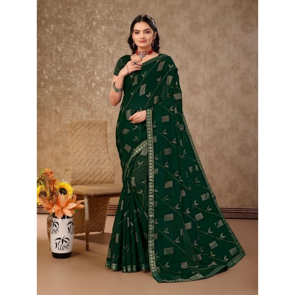 Generic Women's Zomto Patta Chiffon Saree With Unstitched Blouse (Green, 5-6 Mtrs) - Noble Nook