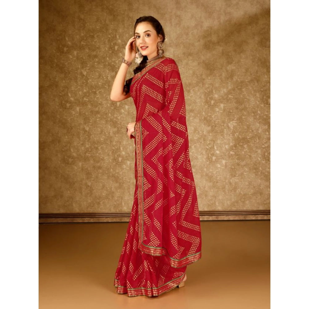 Generic Women's Zomto Zig Zag Saree With Unstitched Blouse (Red, 5-6 Mtrs) - Noble Nook