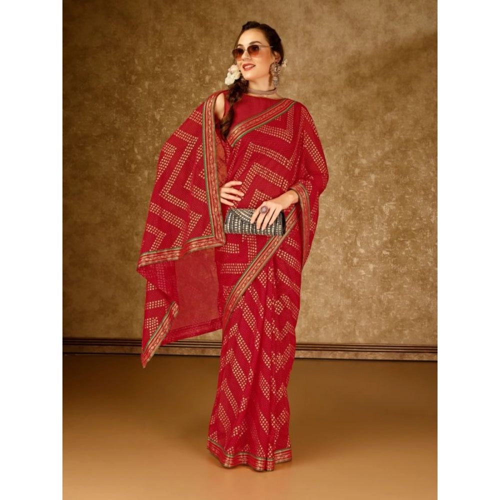 Generic Women's Zomto Zig Zag Saree With Unstitched Blouse (Red, 5-6 Mtrs) - Noble Nook