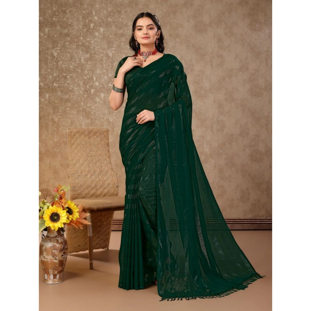 Generic Women's Chiffon Fabric Line Saree With Unstitched Blouse (Green, 5-6 Mtrs) - Noble Nook