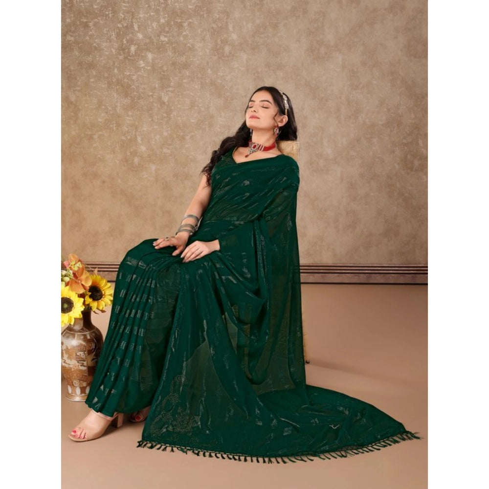 Generic Women's Chiffon Fabric Line Saree With Unstitched Blouse (Green, 5-6 Mtrs) - Noble Nook