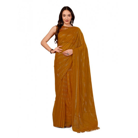 Generic Women's Chiffon Fabric Line Saree With Unstitched Blouse (Mustard, 5-6 Mtrs) - Noble Nook