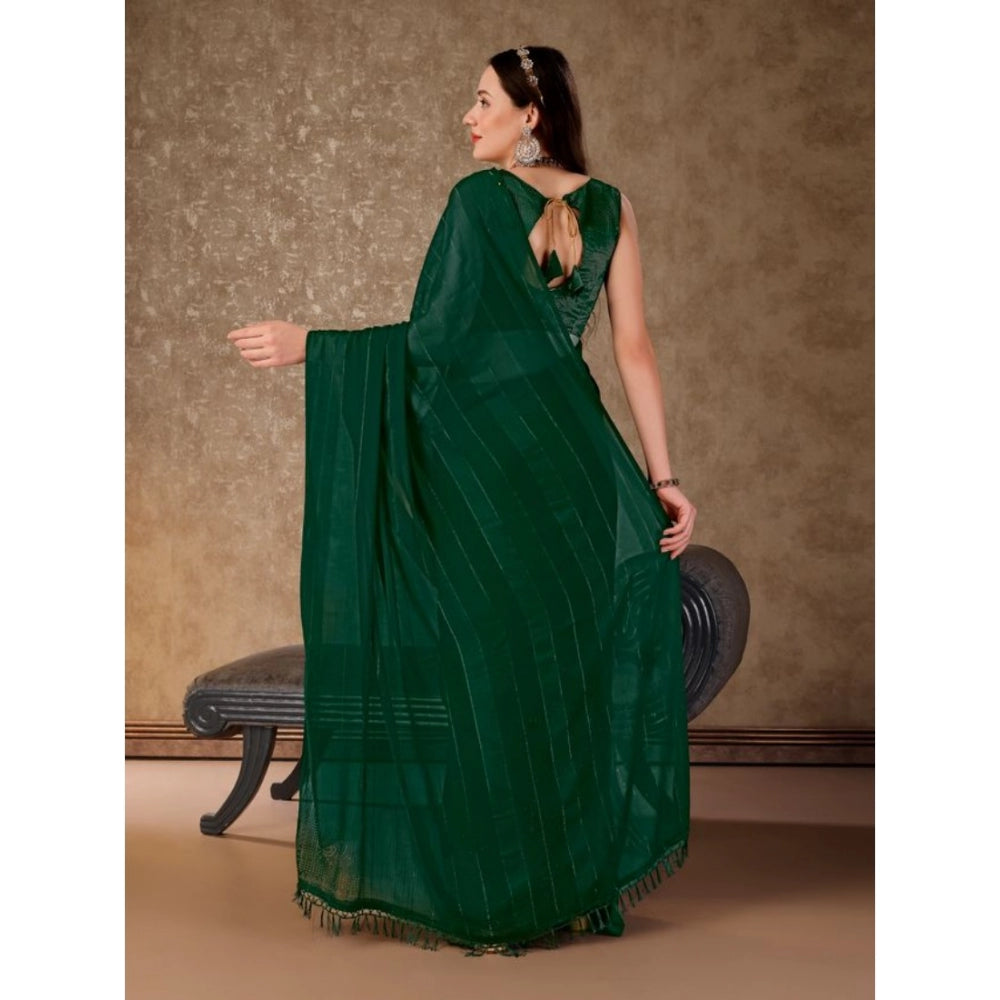 Generic Women's Chiffon Fabric Line Saree With Unstitched Blouse (Green, 5-6 Mtrs) - Noble Nook