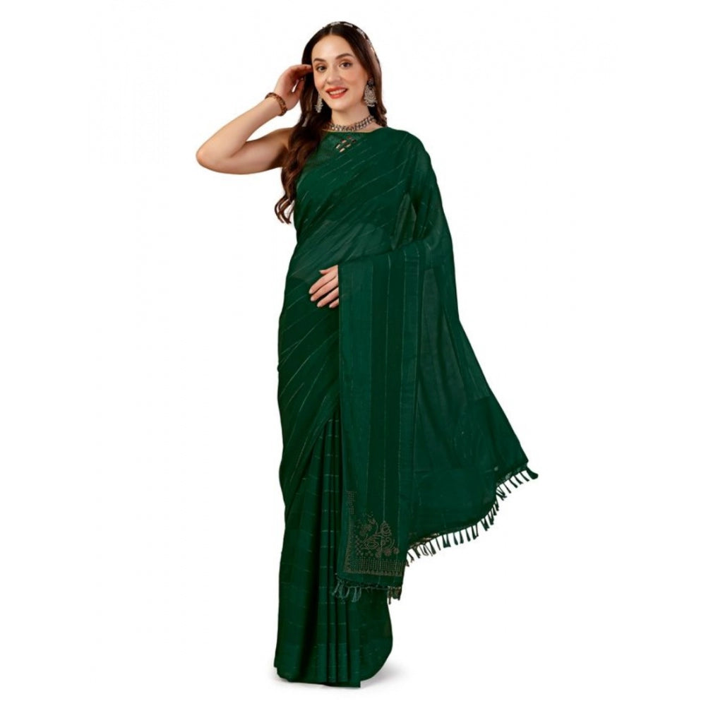 Generic Women's Chiffon Fabric Line Saree With Unstitched Blouse (Green, 5-6 Mtrs) - Noble Nook