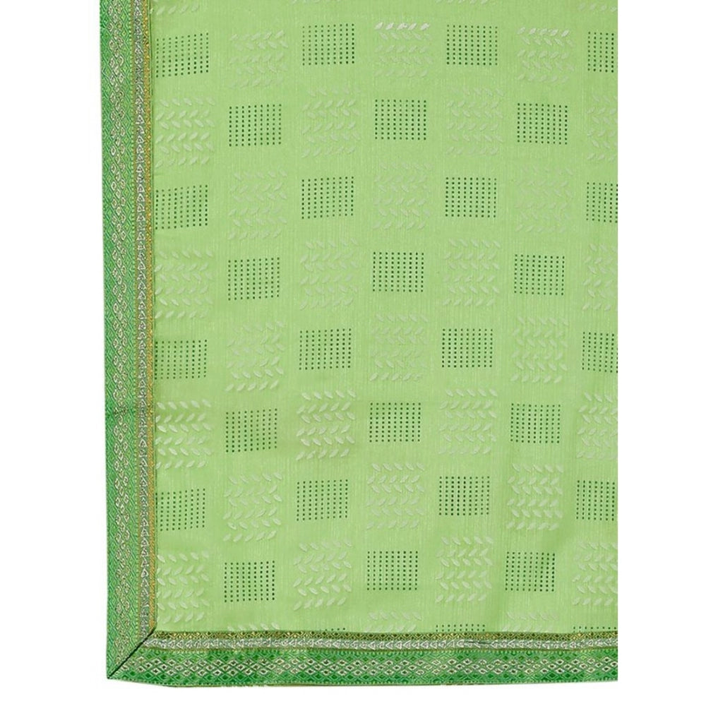 Generic Women's Zomto Checked Saree With Unstitched Blouse (Green, 5-6 Mtrs) - Noble Nook