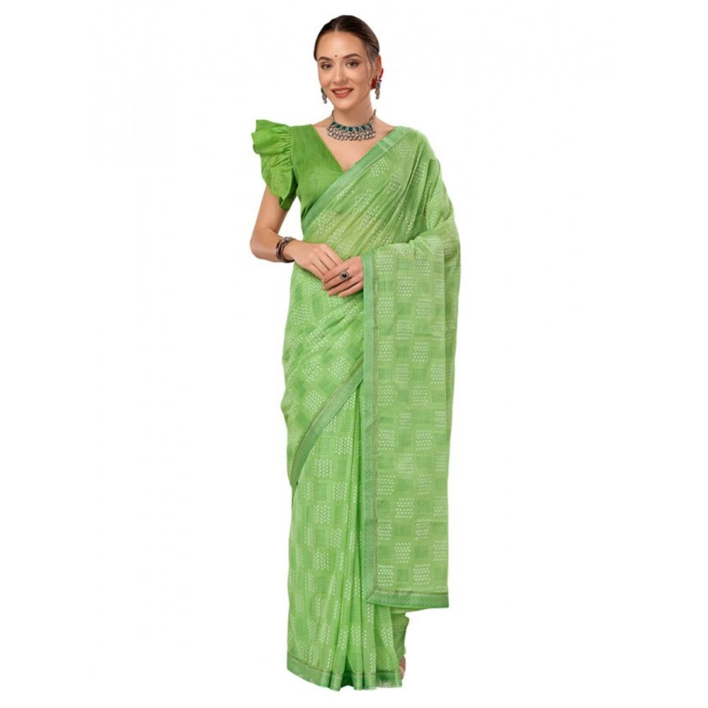 Generic Women's Zomto Checked Saree With Unstitched Blouse (Green, 5-6 Mtrs) - Noble Nook