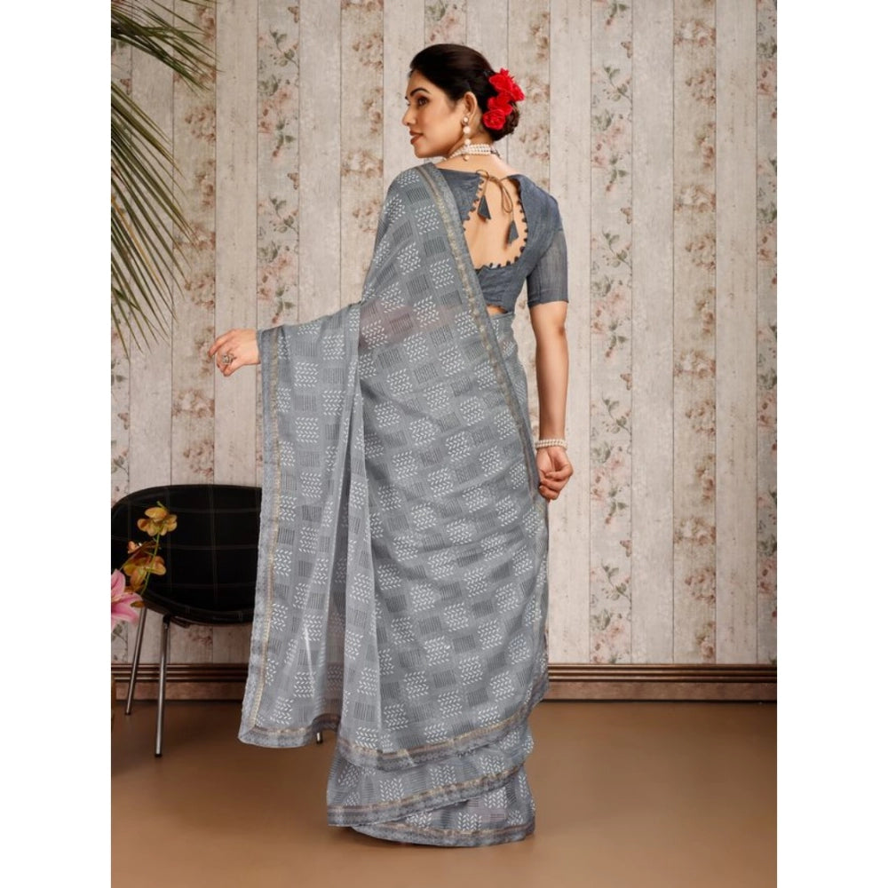 Generic Women's Zomto Checked Saree With Unstitched Blouse (Grey, 5-6 Mtrs) - Noble Nook