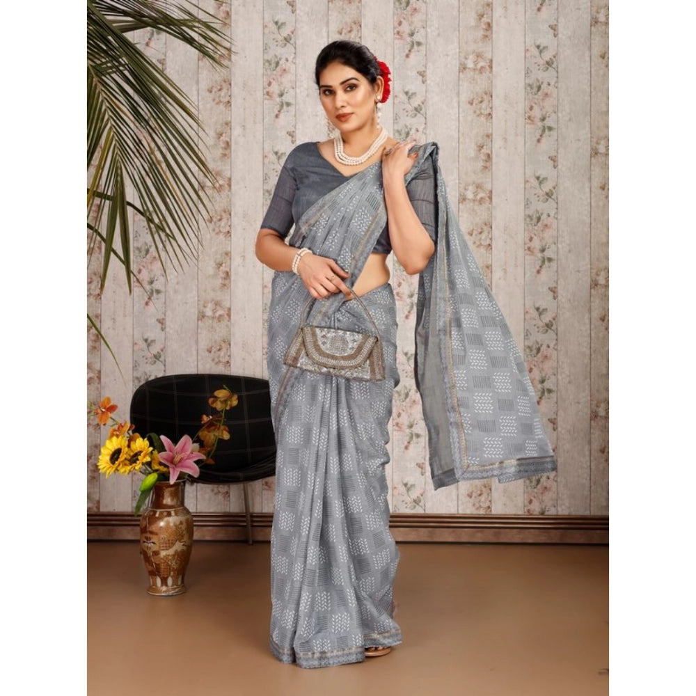 Generic Women's Zomto Checked Saree With Unstitched Blouse (Grey, 5-6 Mtrs) - Noble Nook