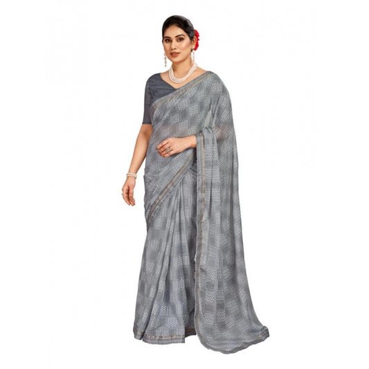 Generic Women's Zomto Checked Saree With Unstitched Blouse (Grey, 5-6 Mtrs) - Noble Nook