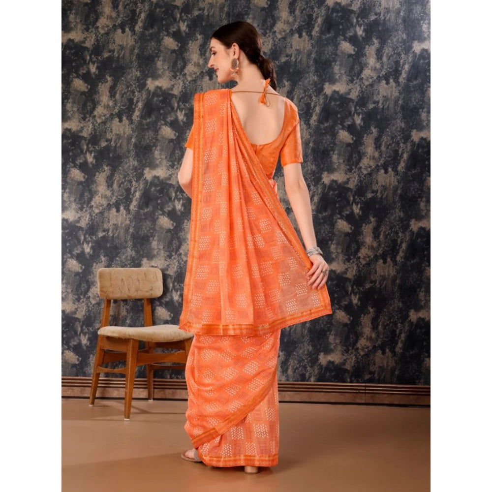 Generic Women's Zomto Checked Saree With Unstitched Blouse (Peach, 5-6 Mtrs) - Noble Nook