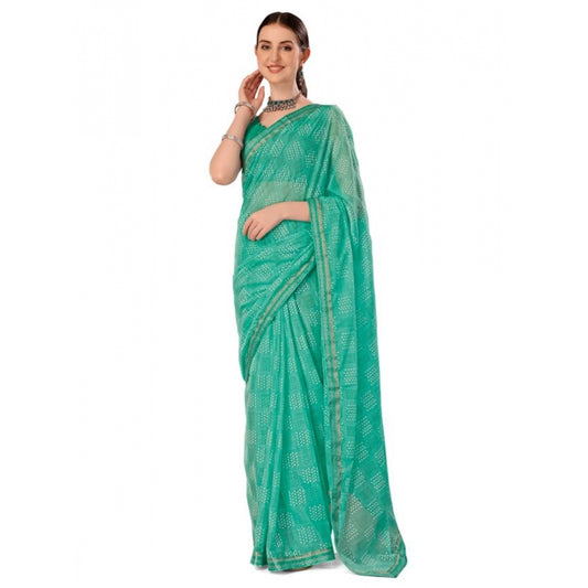 Generic Women's Zomto Checked Saree With Unstitched Blouse (Rama Green, 5-6 Mtrs) - Noble Nook