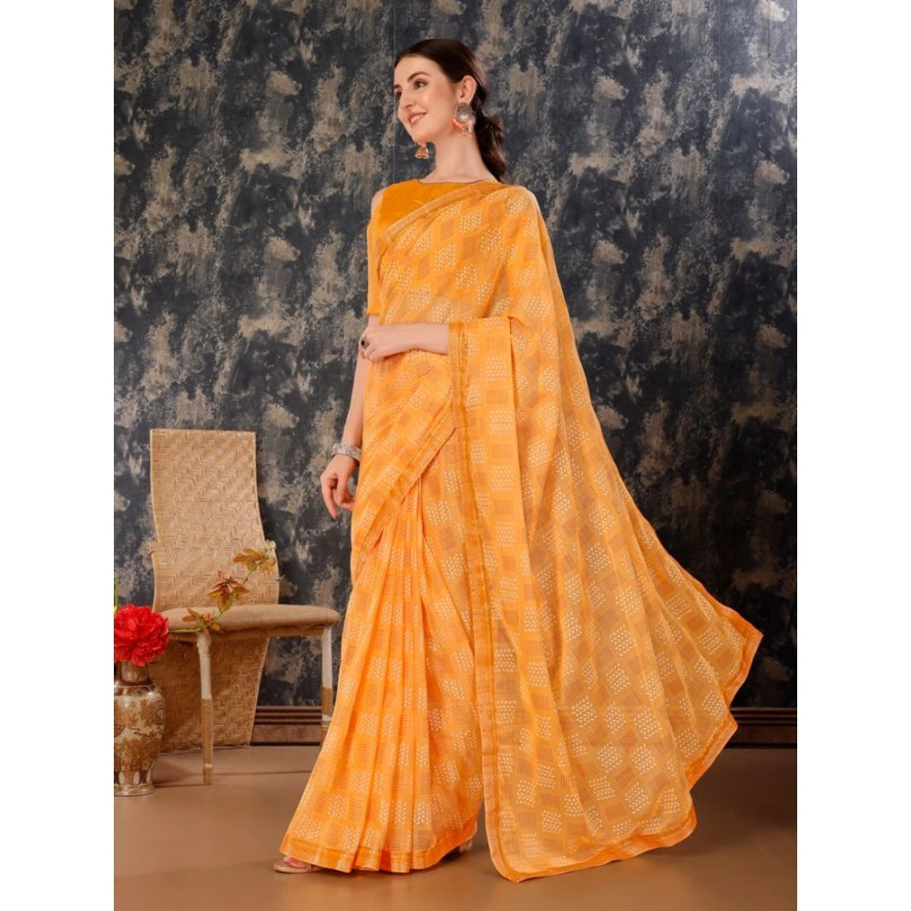 Generic Women's Zomto Checked Saree With Unstitched Blouse (Yellow, 5-6 Mtrs) - Noble Nook