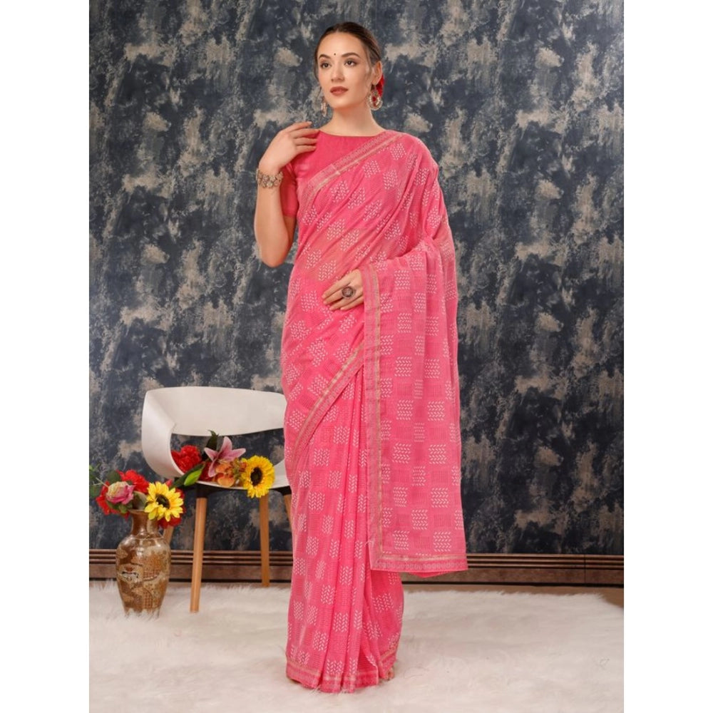 Generic Women's Zomto Checked Saree With Unstitched Blouse (Pink, 5-6 Mtrs) - Noble Nook